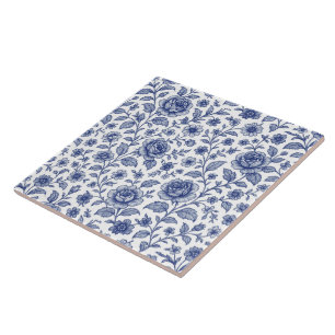 Royal Blue Roses Floral Pattern  Ceramic Tile