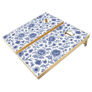 Royal Blue Roses Floral Pattern  Cornhole Set