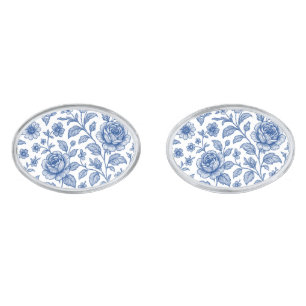 Royal Blue Roses Floral Pattern Cufflinks