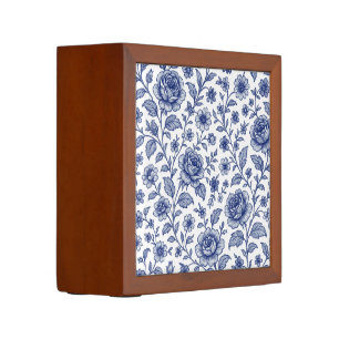 Royal Blue Roses Floral Pattern  Desk Organizer
