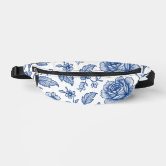 Royal Blue Roses Floral Pattern Fanny Pack