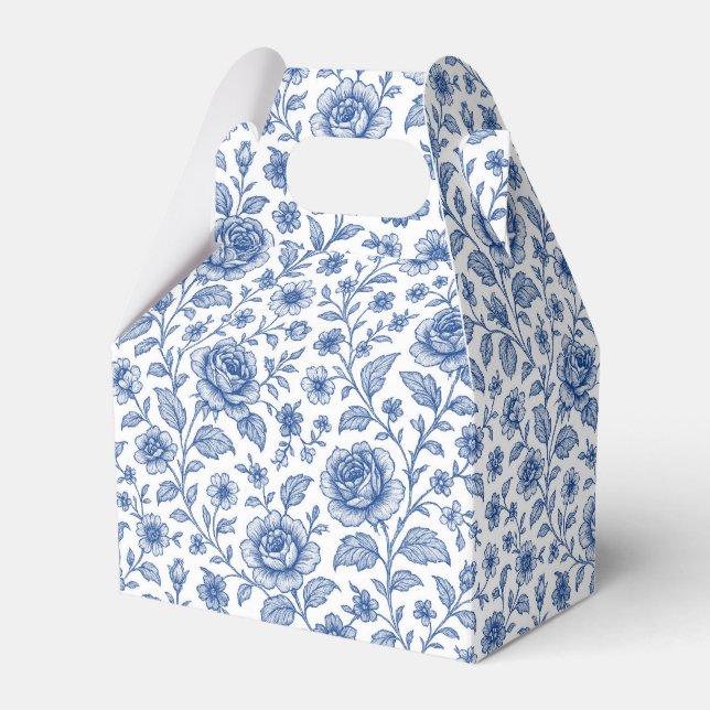 Royal Blue Roses Floral Pattern  Favor Boxes (Front Side)