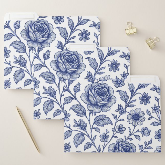 Royal Blue Roses Floral Pattern  File Folder (Set)