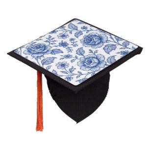 Royal Blue Roses Floral Pattern Graduation Cap Topper