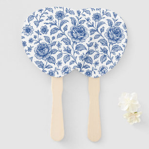 Royal Blue Roses Floral Pattern  Hand Fan