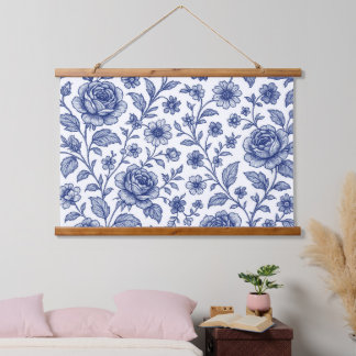 Royal Blue Roses Floral Pattern  Hanging Tapestry