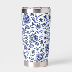 Royal Blue Roses Floral Pattern Insulated Tumbler