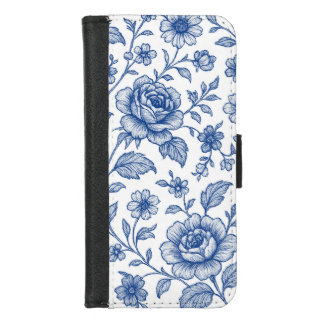 Royal Blue Roses Floral Pattern iPhone 8/7 Wallet Case