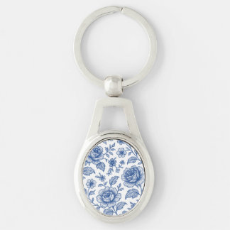 Royal Blue Roses Floral Pattern  Keychain