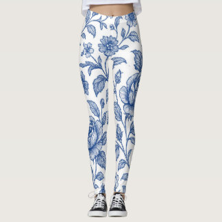 Royal Blue Roses Floral Pattern Leggings