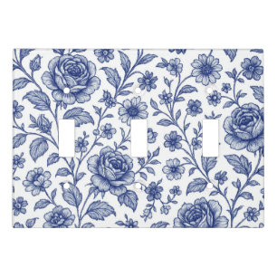 Royal Blue Roses Floral Pattern Light Switch Cover