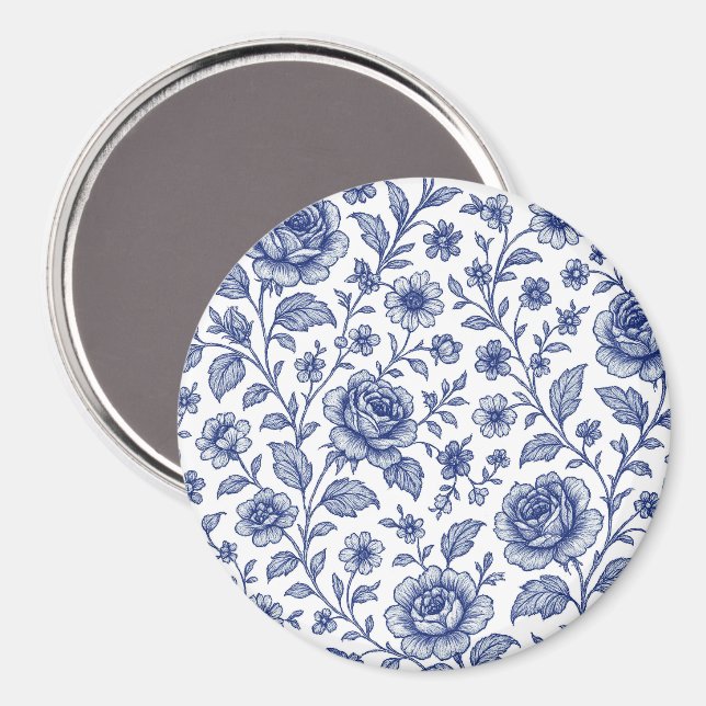 Royal Blue Roses Floral Pattern  Magnet (Front/Back)
