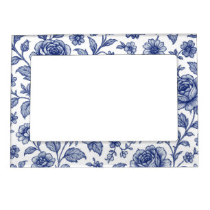 Royal Blue Roses Floral Pattern Magnetic Frame