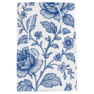 Royal Blue Roses Floral Pattern  Medium Gift Bag