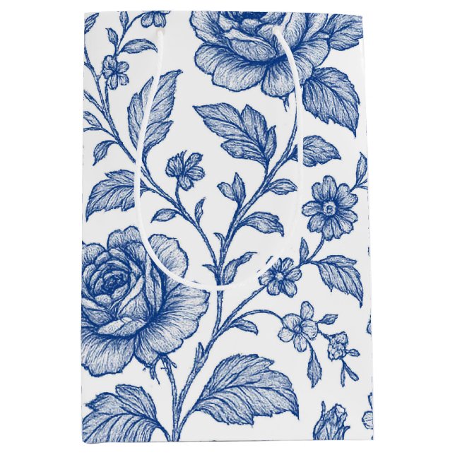 Royal Blue Roses Floral Pattern  Medium Gift Bag (Front)