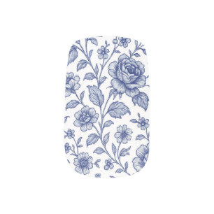 Royal Blue Roses Floral Pattern Minx Nail Art