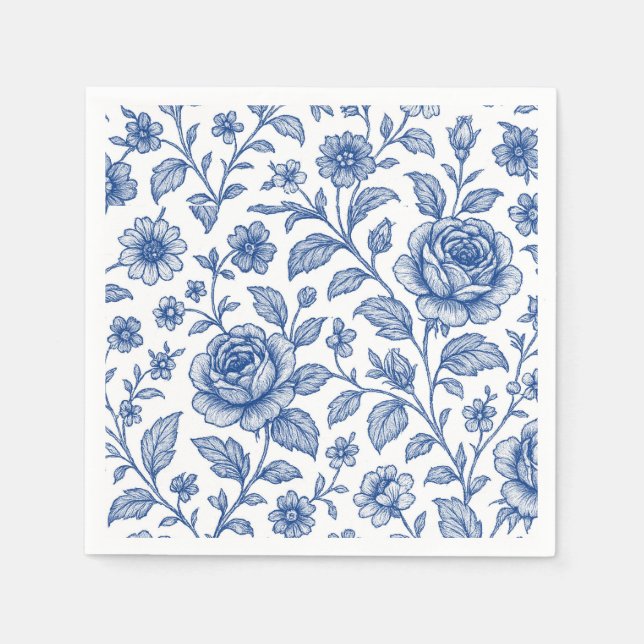 Royal Blue Roses Floral Pattern  Napkins (Front)