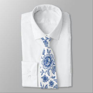 Royal Blue Roses Floral Pattern Neck Tie