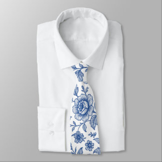 Royal Blue Roses Floral Pattern Neck Tie