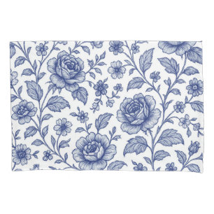 Royal Blue Roses Floral Pattern Pillow Case