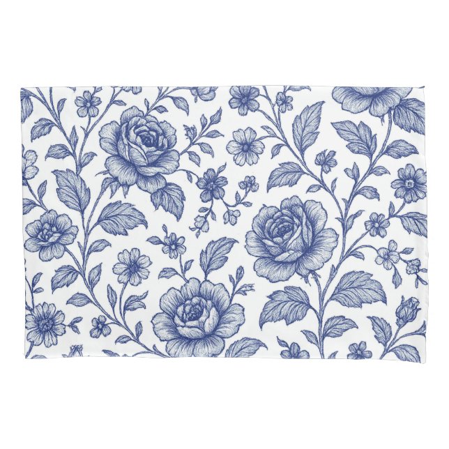 Royal Blue Roses Floral Pattern  Pillow Case (Front)