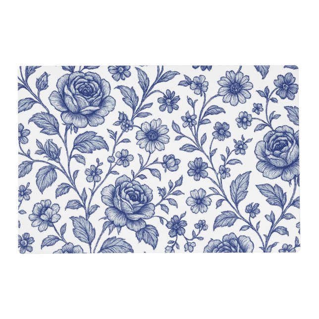 Royal Blue Roses Floral Pattern  Placemat (Front)