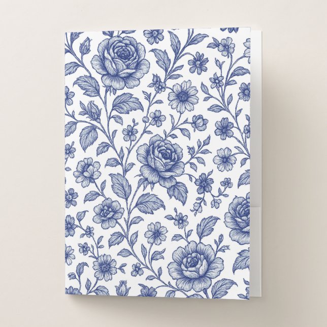 Royal Blue Roses Floral Pattern  Pocket Folder (Front)