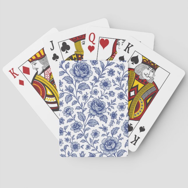 Royal Blue Roses Floral Pattern  Poker Cards (Back)