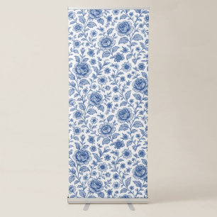 Royal Blue Roses Floral Pattern Retractable Banner