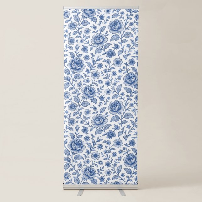 Royal Blue Roses Floral Pattern  Retractable Banner (Front)