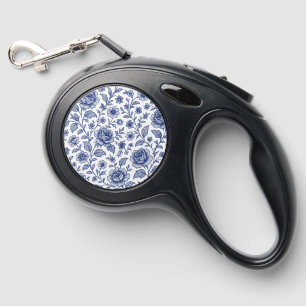 Royal Blue Roses Floral Pattern  Retractable Pet Leash
