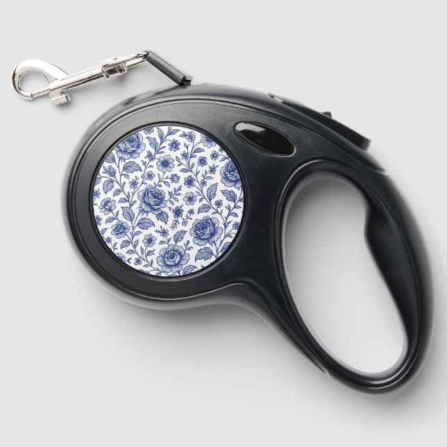 Royal Blue Roses Floral Pattern  Retractable Pet Leash (Front)