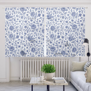 Royal Blue Roses Floral Pattern  Sheer Curtains