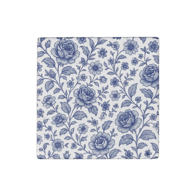 Royal Blue Roses Floral Pattern  Stone Magnet (Front)