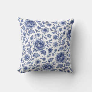 Royal Blue Roses Floral Pattern Throw Pillow