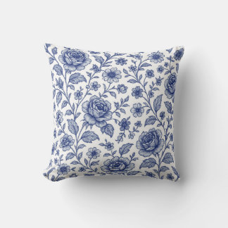 Royal Blue Roses Floral Pattern  Throw Pillow