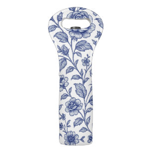 Royal Blue Roses Floral Pattern Wine Bag