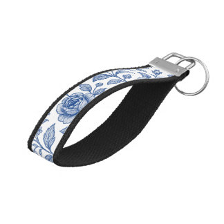 Royal Blue Roses Floral Pattern  Wrist Keychain