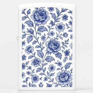 Royal Blue Roses Floral Pattern Zippo Lighter
