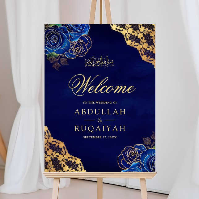 Royal Blue Roses Gold Muslim Wedding Welcome Sign (Creator Uploaded)
