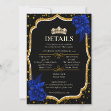 Royal Blue Roses Gold Quinceañera Details Card