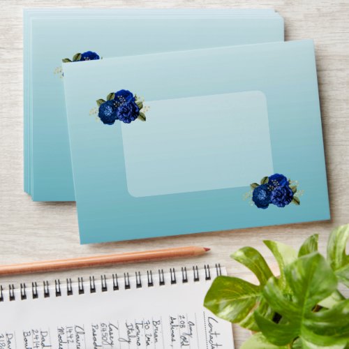Royal Blue Roses &amp; Gold Teal Glitter Sweet 16 Envelope