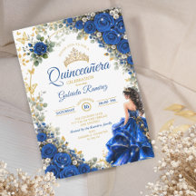 Royal Blue Roses Golden Butterflies Quinceañera