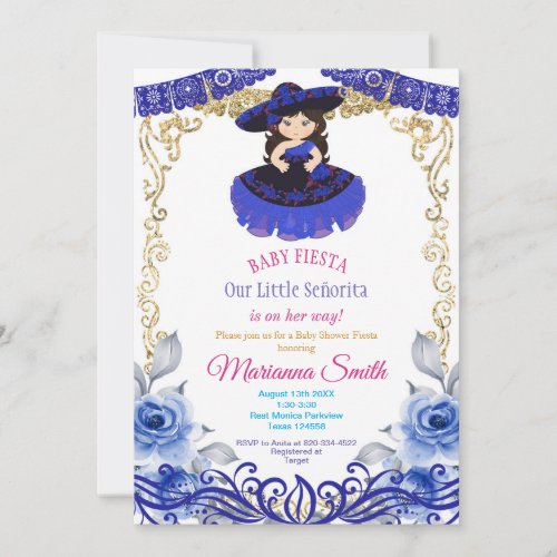 Royal Blue Roses Mexican Fiesta Baby Shower  Invitation