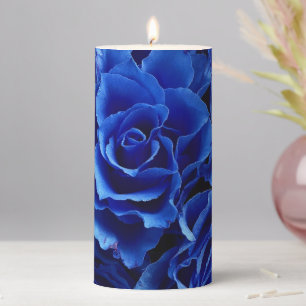 Royal blue roses pillar candle