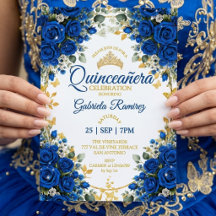 Royal Blue Roses Quinceañera Golden Butterflies 
