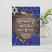 Royal Blue Roses Western Charro Rustic Quinceanera Invitation (Standing Front)