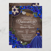 Royal Blue Roses Western Charro Rustic Quinceanera Invitation (Front/Back)