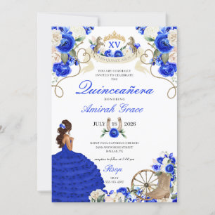 Royal Blue Roses Western Cowgirl Quinceañera Invitation