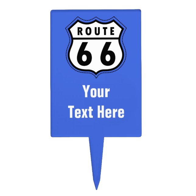 Royal Blue Route 66 Road Sign Cake Topper (Front)